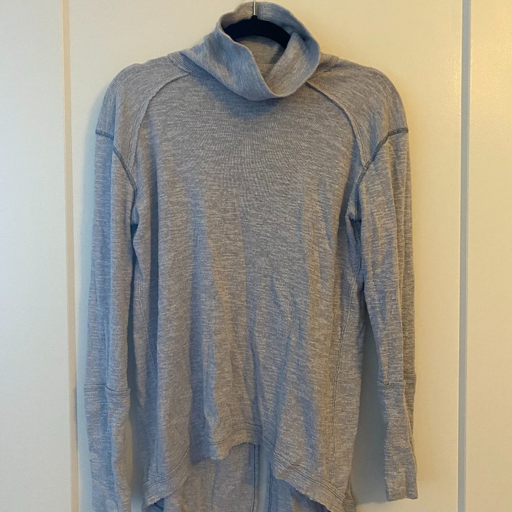 Free People Gray Split Back Turtleneck Top